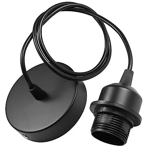 Produktbild: Tsling Lampenaufhängung Schwarze E27 Socket mit Schraubring,Lampenfassen mit 100CM Kabel Höhenverstellbarem,Pendelleuchte Fassung mit Befestigungsring,Ideal für Wohnzimmer Esszimmer Schlafzimme