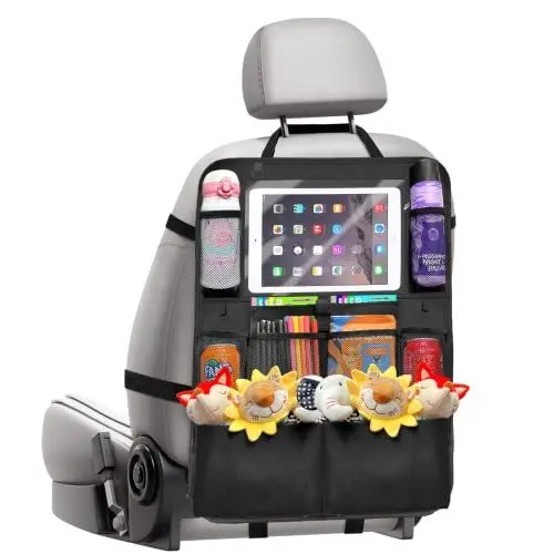 Produktbild: Tsryrlr Auto Rückenlehnenschutz und Organizer, Auto Rücksitz Organizer für Kinder,Große Kapazität Wasserdicht Autositzschoner mit Touch Screen iPad/Tablet und Große Taschen-Schwarz