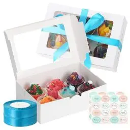 Produktbild: TsunNee 20 Stück Cupcake Boxen 6 Löcher Kuchenboxen mit Einsätze, Papier Cupcake Träger, Papier-Bäckerei-Boxen für Weihnachten Geburtstag Babyparty Hochzeit (Weiß, 23,5 x 16 x 7,5cm)