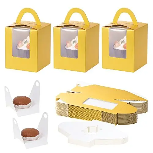 Produktbild: TsunNee 30 Stück Individuelle Cupcake-Boxen Kuchen-Boxen mit Griffen, Papier Bäckerei Boxen mit Fenster, Gebäck-Boxen behandeln Boxen für Weihnachten Baby-Dusche Hochzeit Party Favors