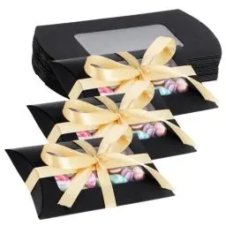 Produktbild: TsunNee Papier-Süßigkeiten-Box mit Fenster, Kissenform, Hochzeitsgeschenkbox, Partyzubehör, Gastgeschenkbox für Hochzeit, Geburtstag, Erntedankfest, Weihnachten, Neujahr, Muttertag, Vatertag, 50 Stück