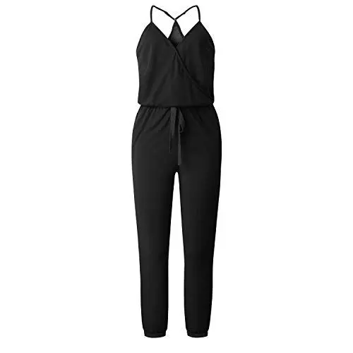 Produktbild: TSWRK Damen Jumpsuit Lang V-Ausschnitt Overall Sommer Ärmellos Hosenanzug Träger Playsuit Elegant Romper
