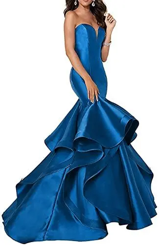 Produktbild: TSxuelian Damen Schatzausschnitt Meerjungfrau Trompete Ballkleid Trägerlos Hochzeit Abendkleider, blau, 40