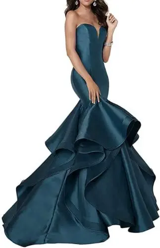 Produktbild: TSxuelian Damen Schatzausschnitt Meerjungfrau Trompete Ballkleid Trägerlos Hochzeit Abendkleider, blaugrün, 40