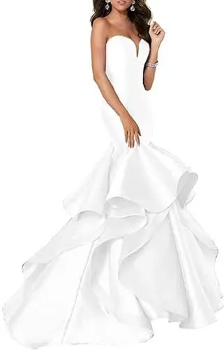 Produktbild: TSxuelian Damen Schatzausschnitt Meerjungfrau Trompete Ballkleid Trägerlos Hochzeit Abendkleider, elfenbeinfarben, 40