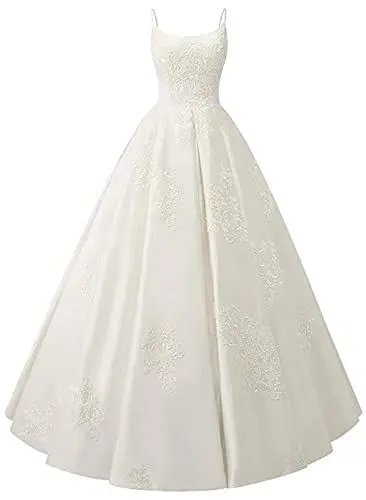 Produktbild: TSxuelian Damen Spaghettiträger Spitze Applique Quinceanera Kleid Ballkleider Satin Langes Ballkleid, elfenbeinfarben, 40
