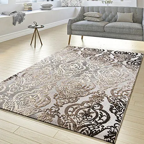 Produktbild: T&T Design Teppich Wohnzimmer Abstrakt Ornament Muster Kurzflor Teppich Meliert Grau Beige, Größe:160x230 cm