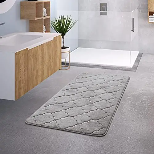 Produktbild: TT Home Badezimmer Badematte Duschmatte rutschfest Waschbar Memory Schaum Stein Muster, Farbe: Grau 2, Größe:50x80 cm