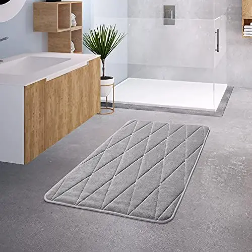 Produktbild: TT Home Badezimmer Badematte Duschmatte rutschfest Waschbar Memory Schaum Stein Muster, Farbe: Grau 4, Größe:60x100 cm