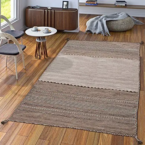 Produktbild: TT Home Handwebteppich Wohnzimmer Natur Webteppich Kelim Modern Baumwolle Streifen Beige, Größe:160x220 cm