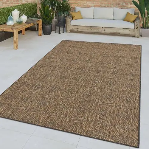 Produktbild: TT Home In-& Outdoor Teppich Wohnzimmer Wetterfest Balkon Ethno Geometrisches Design, Farbe:Dunkelgrau Dunkelbraun, Größe:60x100 cm