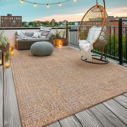 Produktbild: TT Home In-& Outdoorteppich Wetterfest Terrasse Uni Moderner Boho Abstrakt, Farbe:Beige Braun, Größe:80x150 cm