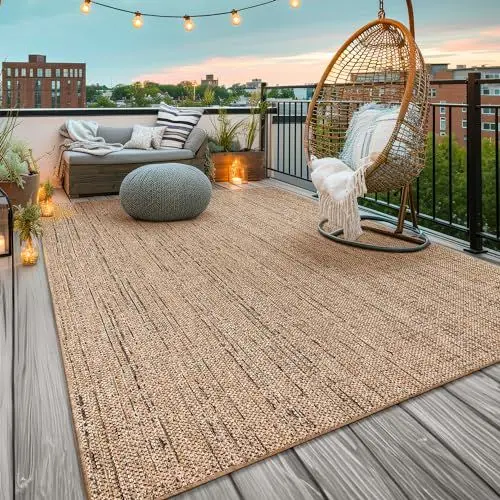 Produktbild: TT Home In-& Outdoorteppich Wetterfest Terrasse Uni Moderner Boho Abstrakt, Farbe:Beige, Größe:80x150 cm