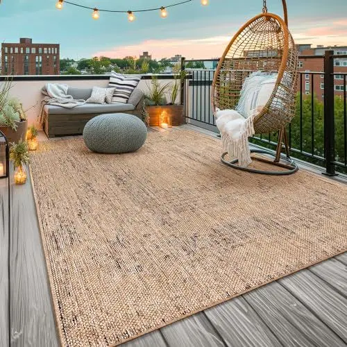 Produktbild: TT Home In-& Outdoorteppich Wetterfest Terrasse Uni Moderner Boho Abstrakt, Farbe:Beige Ocker, Größe:120x160 cm