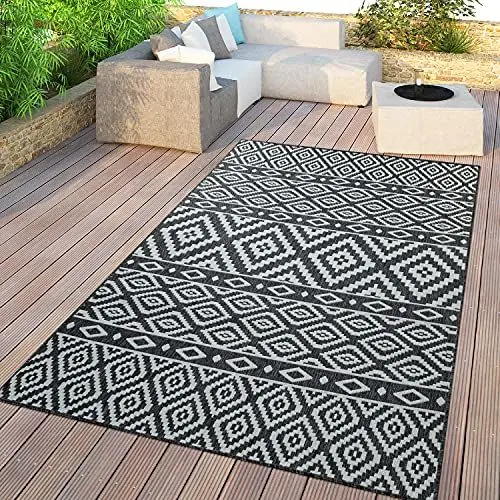 Produktbild: TT Home In- & Outdoor-Teppich, Für Balkon Und Terrasse Mit Skandi-Design, In Schwarz, Größe:160x220 cm