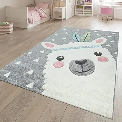 Produktbild: TT Home Kinderteppich Alpaka Motiv 3-D Design Robust Flauschig Weich Kurzflor Grau, Größe:140x200 cm