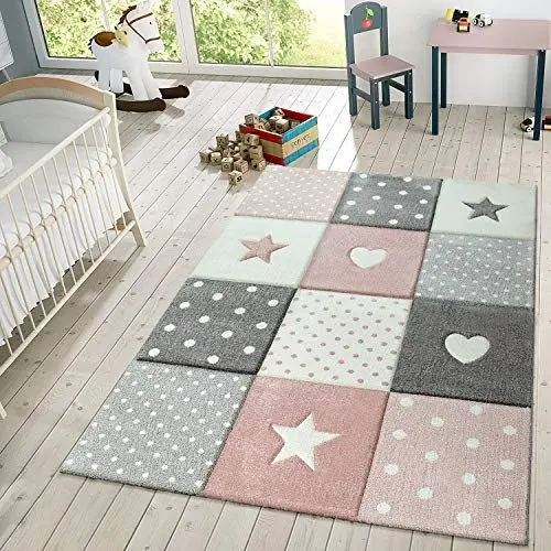 Produktbild: TT Home Kinderteppich Teppich Kinderzimmer Mädchen Kinder 3D Prinzessin Sterne Krone, Farbe: Pink, Größe:133 cm Quadrat