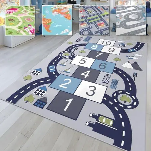 Produktbild: TT Home Kinderzimmerteppich Teppich Junge Mädchen Kinderteppich Baby rutschfest Straße, Farbe: Grau, Größe:80x150 cm