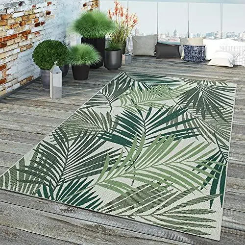 Produktbild: TT Home In-& Outdoor Teppich Wetterfest Balkon Küche Wohnzimmer Palmen Muster Modern, Farbe:Grün Beige 6, Größe:80x150 cm