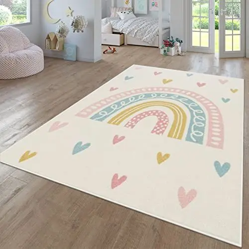 Produktbild: TT Home Teppich Kinderzimmer Kinderzimmerteppich Junge Mädchen Kinderteppich Modern Soft, Farbe:Creme 4, Größe:120x160 cm