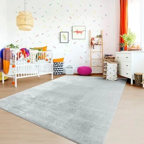 Produktbild: TT Home Teppich Kinderzimmer Waschbar rutschfest Kinderteppich Junge Mädchen Weich Pastell, Farbe: Grau, Größe:120x170 cm