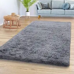 Produktbild: TT Home Teppich Wohnzimmer Hochflor Langflor Weich Soft Modernes Einfarbiges Design, Farbe: Grau, Größe:120x170 cm