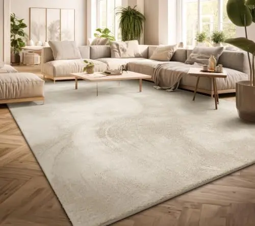 Produktbild: TT Home Wohnzimmer Teppich Kurzflor Anti-Rutsch Rückseite Unifarben Modern Waschbar, Farbe: Creme, Größe:240x340 cm