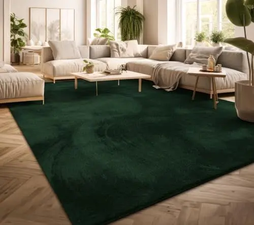 Produktbild: TT Home Wohnzimmer Teppich Kurzflor Anti-Rutsch Rückseite Unifarben Modern Waschbar, Farbe: Dunkelgrün Petrol, Größe:120x170 cm