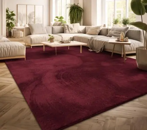 Produktbild: TT Home Teppich Wohnzimmer Kurzflor Anti-Rutsch Rückseite Einfarbiges Design Waschbar, Farbe: Rot, Größe:120x170 cm