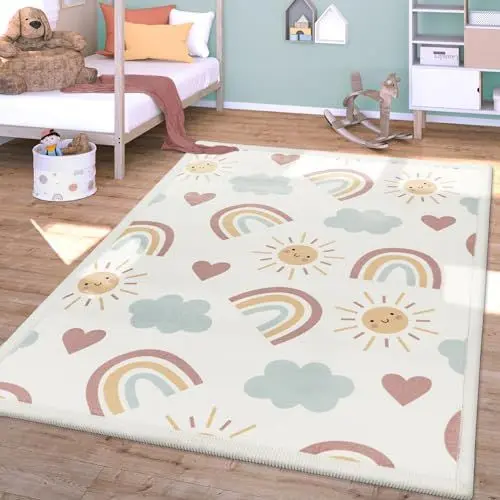 Produktbild: TT Home Waschbarer Teppich Krabbelmatte Babyzimmer Kinder rutschfest Flauschig Punkte, Farbe:Rosa Blau Gelb, Größe:120x160 cm