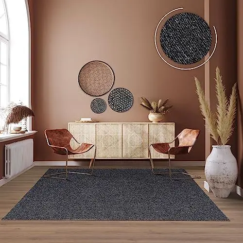 Produktbild: TT Home Waschbarer Wohnzimmer Teppich Esszimmer Kurzflor Unifarben Melierte Optik Modern, Farbe:Anthrazit, Größe:240x330 cm