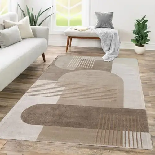 Produktbild: TT Home Wohnzimmer Teppich Esszimmer Kurzflor Geometrisch Abstraktes Design Bogen Streifen Optik Moderner Style, Größe:160x230 cm
