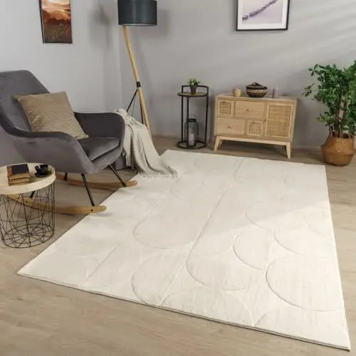 Produktbild: TT Home Wohnzimmer Teppich Esszimmer Kurzflor Geometrische Optik Skandi Boho Unifarben, Farbe:Hellbeige Creme Taupe, Größe:160x220 cm