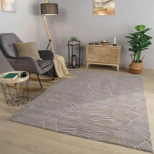 Produktbild: TT Home Wohnzimmer Teppich Esszimmer Kurzflor Geometrische Optik Skandi Boho Unifarben, Farbe:Hellgrau Grau Taupe, Größe:160x220 cm