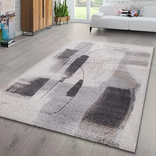 Produktbild: TT Home Wohnzimmer Teppich Kurzflor Abstraktes Design Pastell Used Look Modern Bunt, Farbe:Grau Beige Schwarz, Größe:120x170 cm