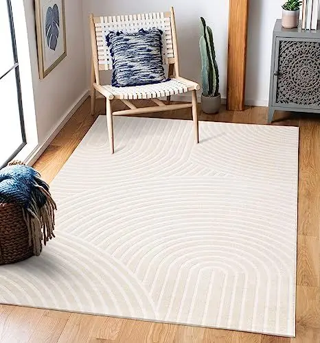 Produktbild: TT Home Wohnzimmer Teppich Kurzflor Boho Skandi Bogen Motiv Unifarben Hoch-Tief-Effekt, Farbe:Creme, Größe:160x220 cm