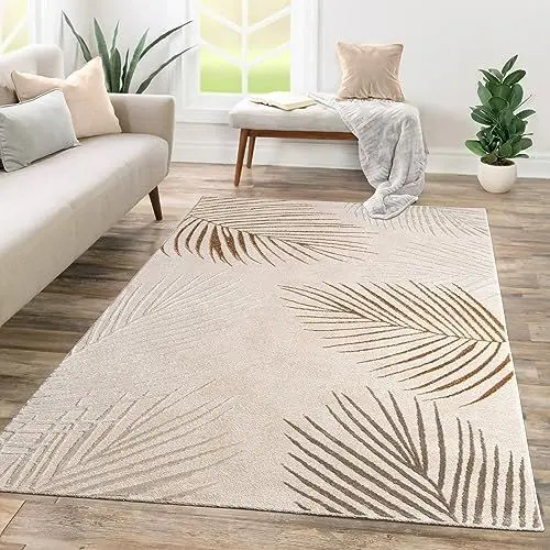 Produktbild: TT Home Wohnzimmer Teppich Kurzflor Geometrisches Design Abstrakte Optik, Farbe:Beige Ocker, Größe:160x230 cm