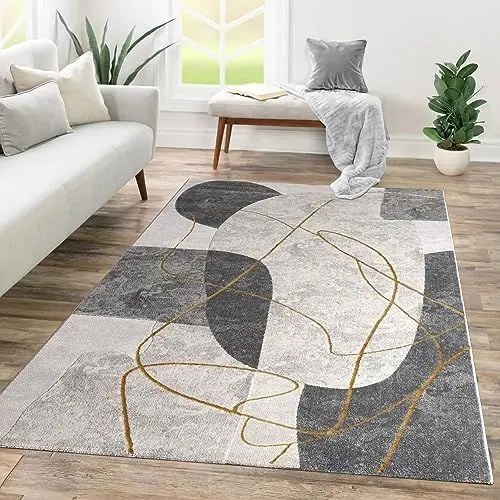 Produktbild: TT Home Wohnzimmer Teppich Kurzflor Geometrisches Design Abstrakte Optik, Farbe:Grau Beige, Größe:120x160 cm
