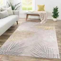 Produktbild: TT Home Wohnzimmer Teppich Kurzflor Geometrisches Design Abstrakte Optik, Farbe:Grau Gold, Größe:160x230 cm