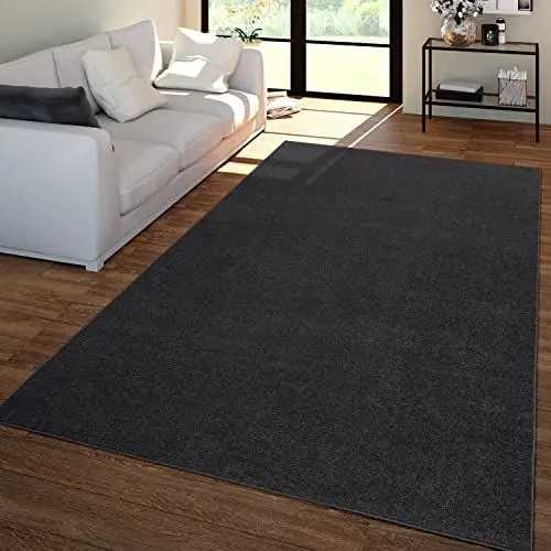 Produktbild: TT Home Wohnzimmer Teppich Kurzflor Unifarbendes Design Modern Und Zeitlos, Farbe: Grau Schwarz, Größe:80x150 cm