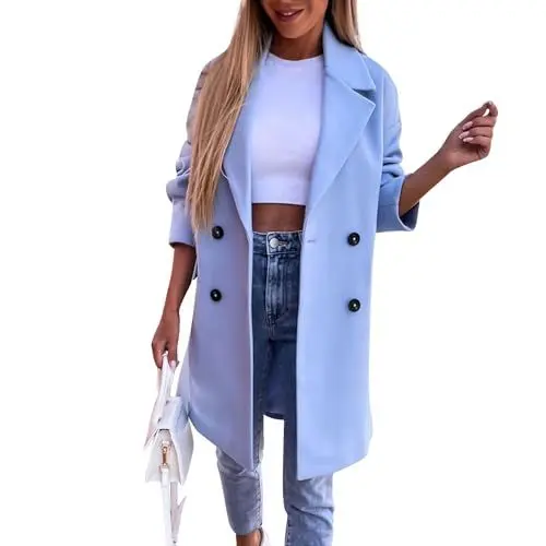 Produktbild: TTFDJG Blazer Damen Lang Langes Hemd Damen Warme Damen Jacken Blazer Damen Kariert Flanellhemd Damen Lang Blazer Grün Damen Jacke Damen Übergangsjacke Lang Kurzjacke Damen Hellblau L