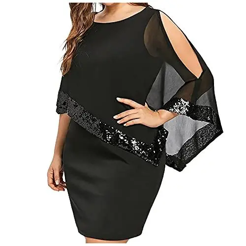 Produktbild: TTFDJG Cocktailkleid Damen Hochzeitsgast Kleider Große Größen Festlich Damenkleider Elegant Pailettenkleider für Damen Abendkleider Glitzer Kurz Schicke Kleider Grosse Grössen Sommerkleider