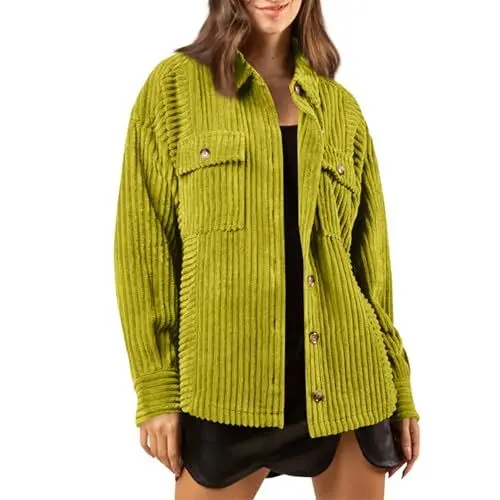 Produktbild: TTFDJG Cord Damen Hemdjacke Damen Große Größen Frühlingsjacke Damen Einfarbige Cordjacke Für Damen Jacke Damen Übergangsjacke Gefütterte Jacke Damen Winterjacke Damen Warm Fleecejacke Grün XL