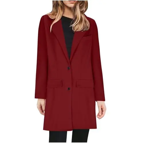 Produktbild: TTFDJG Damen Blazer Sportlich Elegant, Blazer Jacke Damen Lang, Roter Blazer Damen, Blaser Damen Herbst, Blazer Jacke Damen Sportlich, Strickjacke Damen, Elegantes Outfit Damen Rot XL