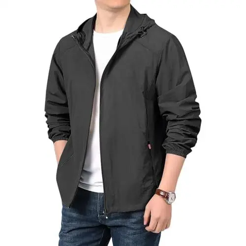 Produktbild: TTFDJG Dünne Sommerjacke Herren Leicht Regenjacke Wasserdicht Atmungsaktiv Windjacke Sommer Sportjacke Outdoor Jacken für Herren Tragbare Männerjacke Ultraleichte Regenmantel Übergangsjacke
