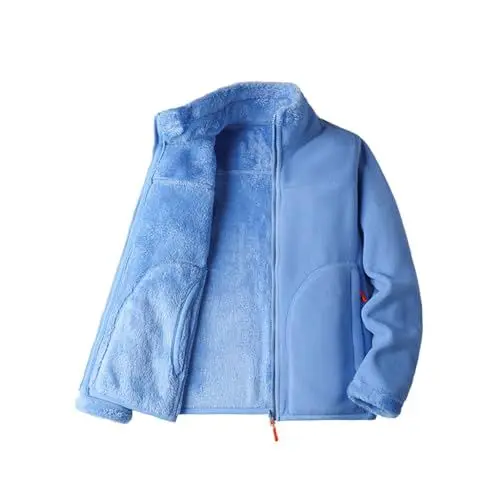 Produktbild: Strickfleecejacke Damen Gefüttert, Teddy Jacke, Winterjacke Kurz, Anorak, Kuschelmantel Winter, Fleecejacke Plüschjacke Blau M