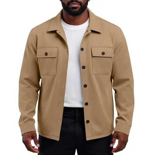 Produktbild: TTFDJG Hemdjacke Herren Langarm Freizeitjacke Hemd Umlegekragen Übergangsjacke mit Knöpfen Herrenjacke Business Casual Herbstmantel Übergang Herbstjacke Cargo Jacke Warm Jacket Men