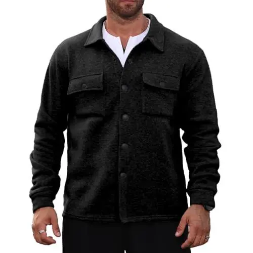 Produktbild: TTFDJG Hemdjacke Herren Langarm Sweatshirt Jacke Freizeit Hemd Umlegekragen Übergangsjacke mit Knöpfen Herrenjacke Business Casual Freizeitjacke Herbstmantel Übergang Herbstjacke Warm Jacket Men