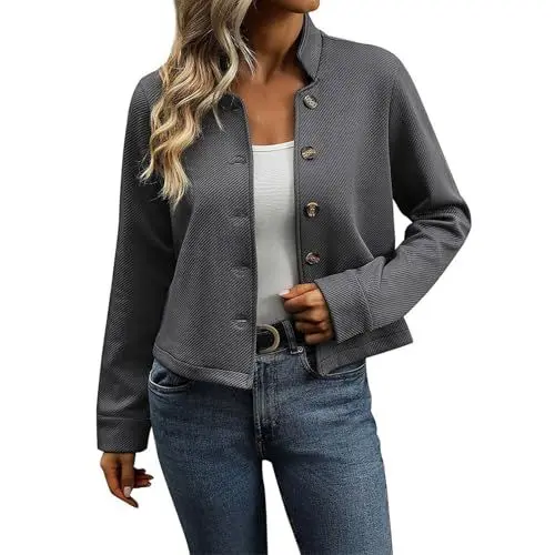 Produktbild: TTFDJG Kurzblazer Damen Schwarz Graue Strickjacke Damen Sommerjacken Damen Leicht Blusenjacke Damen Sommer Schwarze Jacke Damen Dünne Jacke Damen Strickjacke Leichte Sommerjacke Damen Elegant