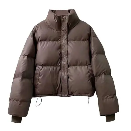 Produktbild: TTFDJG Kurzjacke Damen Steppjacke Damen Leichte Daunenjacke Damen Puffer Jacke Warme Winter Daunenjacke Für Damen Übergangsjacken Damen Dicke Winterjacke Damen Lederjacke Damen Echtleder Braun M